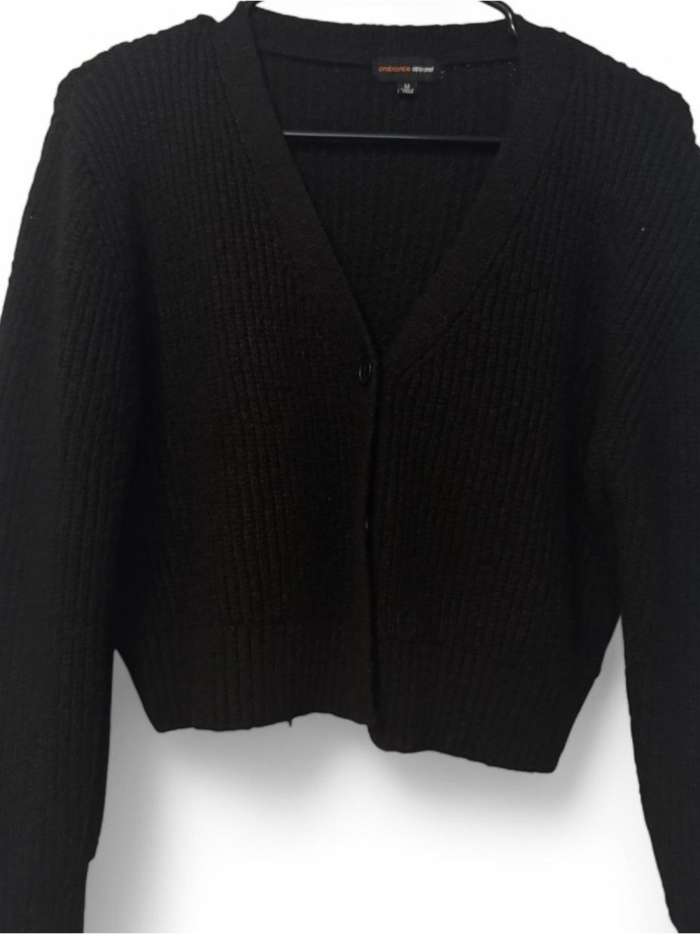 Black V-Neck Ribbed Button-Front Sweater